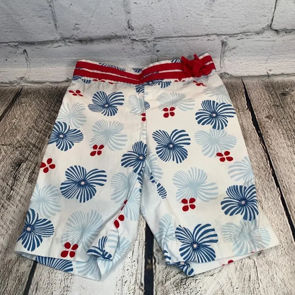 JANIE AND JACK Girl’s Red/White/Blue Flowered Bermuda Shorts / Size: 3-6 Months
